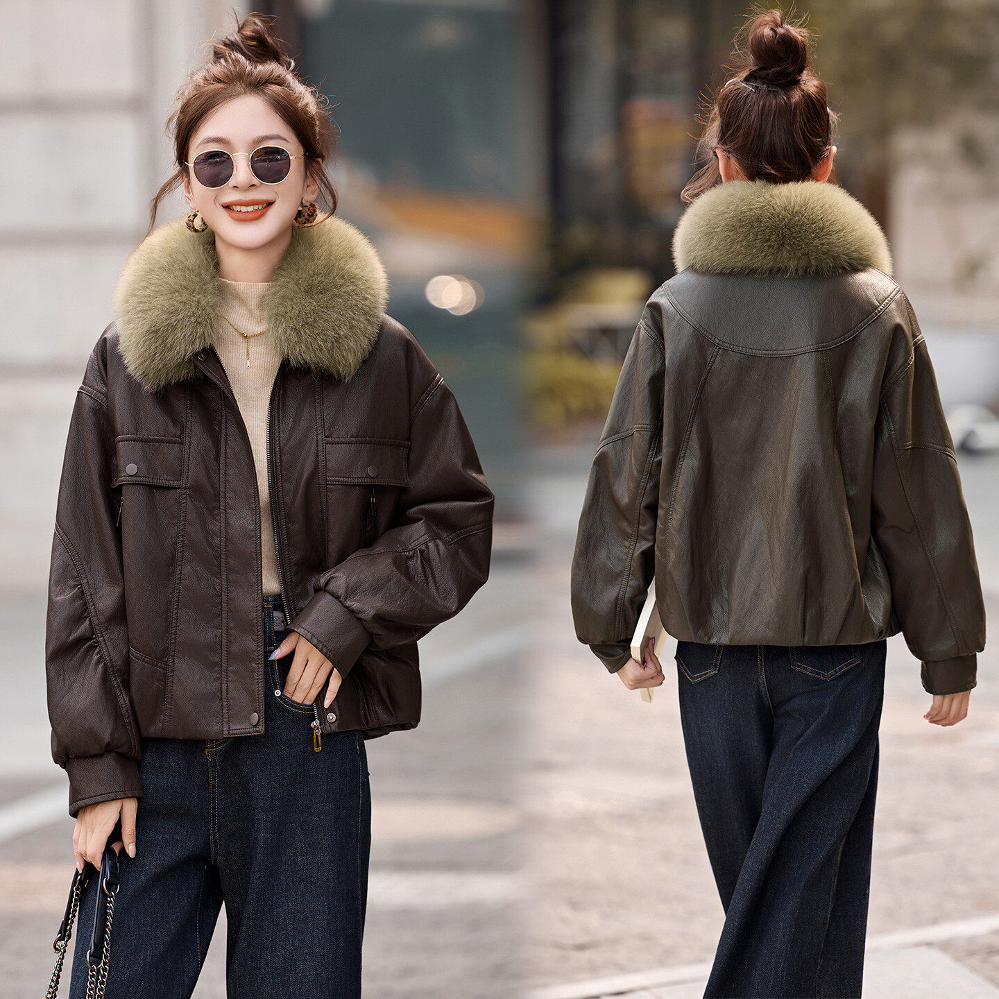 温暖大毛领皮衣外套女冬季新款高质感短款PU皮棉衣夹克潮,女装/女士精品,皮衣,淘宝优惠券,粉丝福利购,淘宝优惠卷