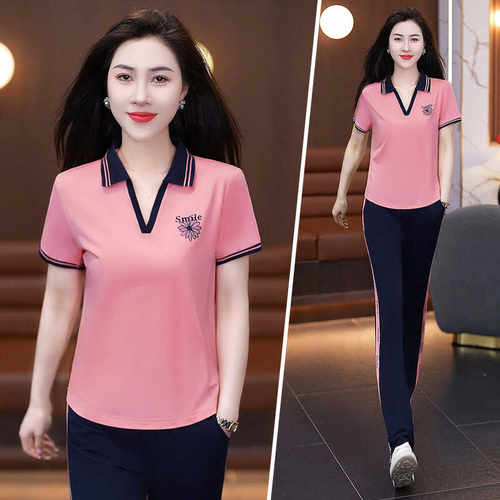 翻领大码运动装套装短袖跑步服