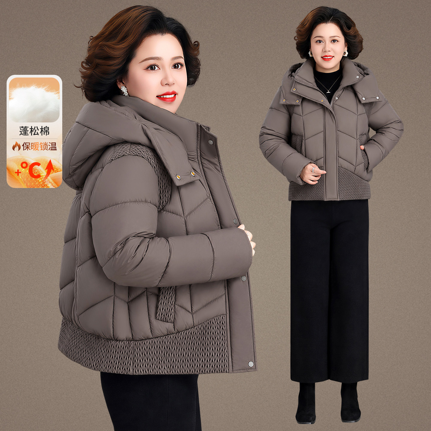 2026新款连帽短款棉服女冬季加厚宽松中老年妈妈保暖时尚棉袄外套