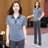 休闲洋气质妈妈减龄短袖 运动套装 时尚 2025新款 跑步服两件套 女夏季