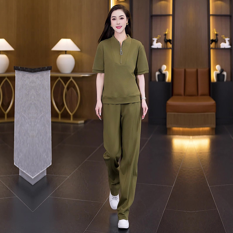 时尚休闲运动套装女2025夏季新款洋气宽松短袖阔腿裤显瘦型两件套