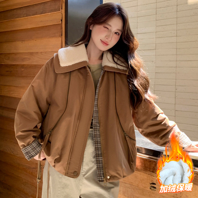 复古羊羔毛外套女加绒保暖短款