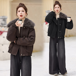 羊羔毛大翻领派克羽绒服女冬季2025新款好看短款保暖国标90白鸭绒