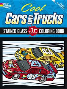 【预售】Cool Cars and Trucks Stained Glass Jr. Coloring