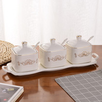 Bone china square seasoning pot creative kitchen supplies seasoning box salt pot European Ceramic seasoning bottle three piece suit