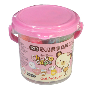 得力彩泥7022美术用品 橡皮泥 含模具12色桶装 彩泥学生手工皮泥