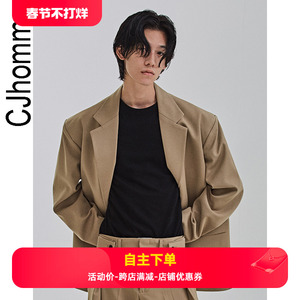 CJHOMME 男士大肩帅气韩版ins宽松流行西服2022新款驼色时尚垫肩