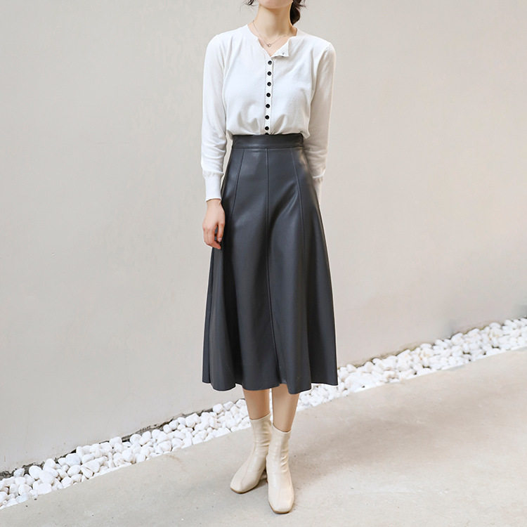高级感咖棕色哑光pu皮半身裙女2025秋冬新款a字伞裙中长复古皮裙