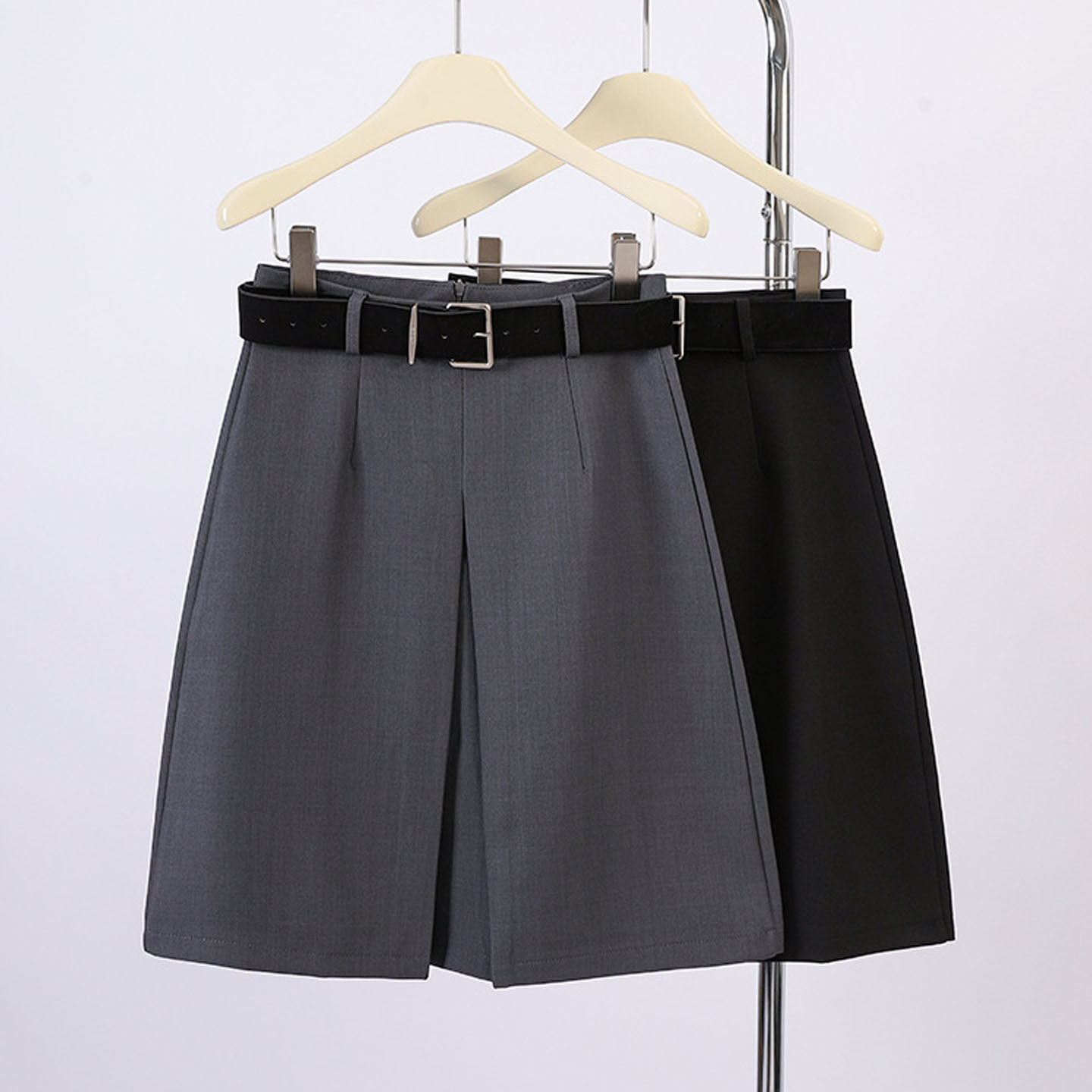 高级感配腰带西装五分中裙女2026春新款A字高腰防走光短款半身裙