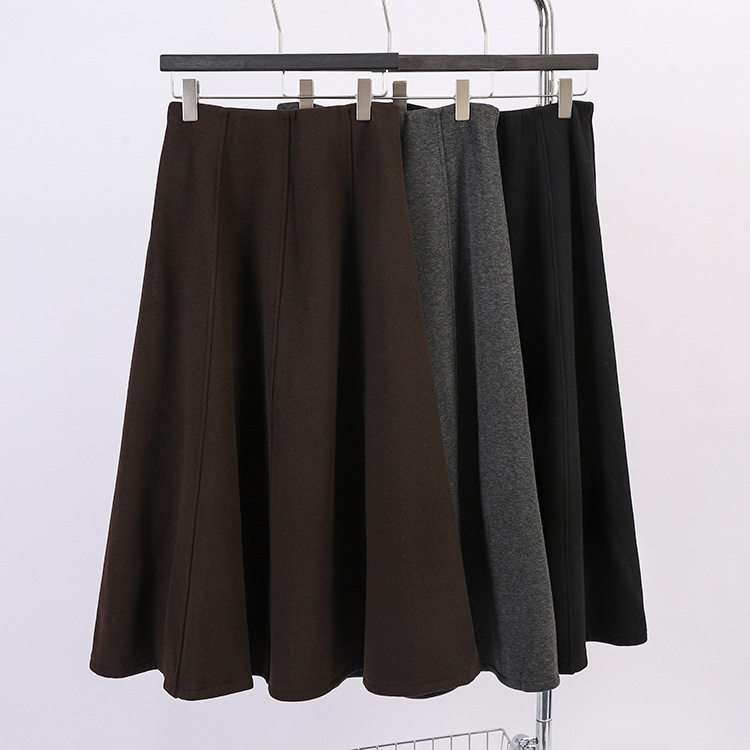 高级感毛呢拼接加绒加厚A字裙女2025秋冬新款高腰伞裙中长半身裙