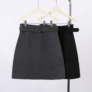 韩系羊毛包臀中裙女2026春季 a字直筒短裙高腰毛呢五分半身裙 新款