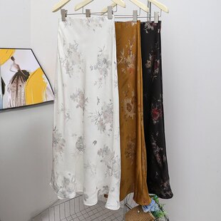 轻奢醋酸缎面烫金鱼尾裙女2026春夏新款A字垂感印花中长款半身裙