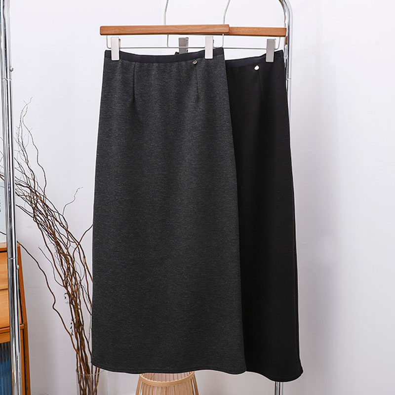 美拉德羊绒开叉直筒裙女2025秋冬新款a字包臀裙加绒中长款半身裙