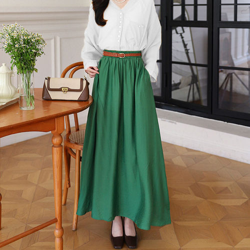 高级感天丝亚麻大摆半身裙