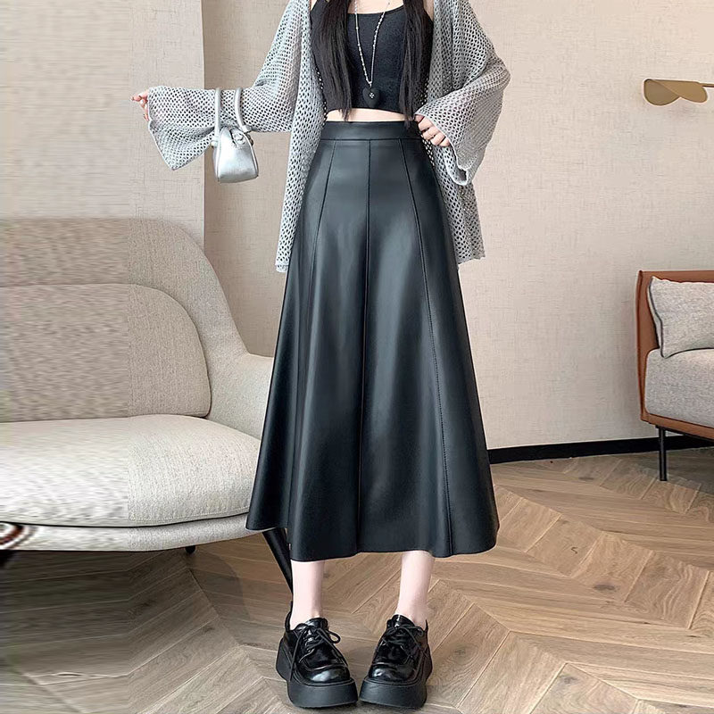 小个子皮裙高端黑色复古伞裙女2025秋冬新款a字哑光pu皮质半身裙