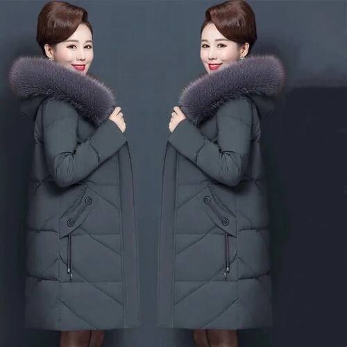 XL-7XL Down Cotton Clothes Jacket Mid-Length Women Big Fur C
