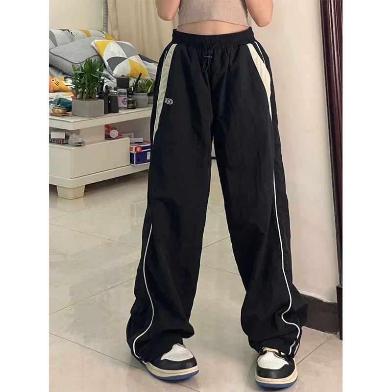Women Spring Retro Solid Loose Drawstring Trousers Casual Jo