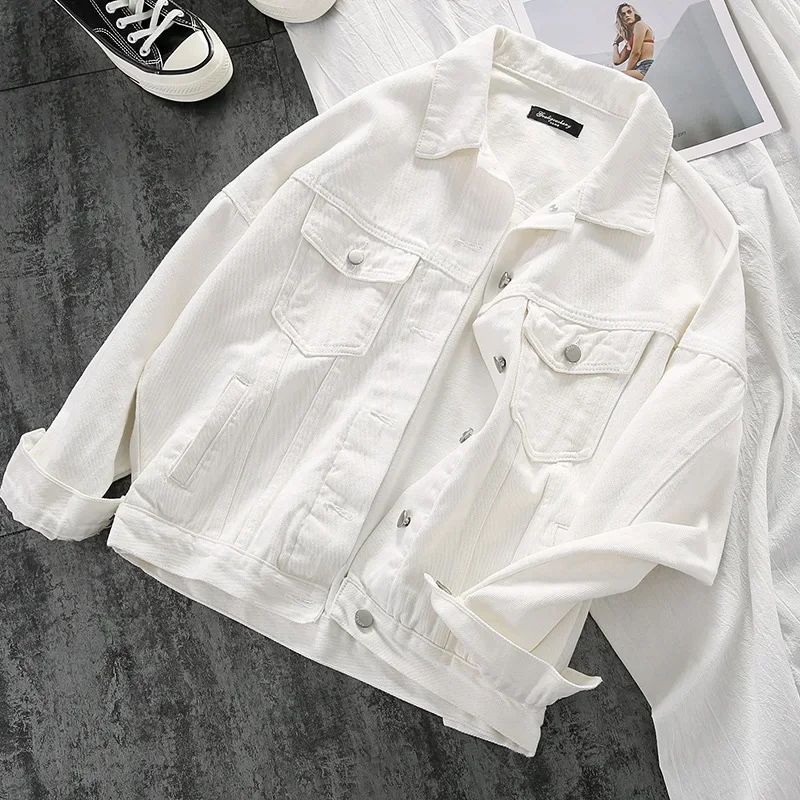 Autumn White Denim Jacket Women Simplicity Casual Small Shor