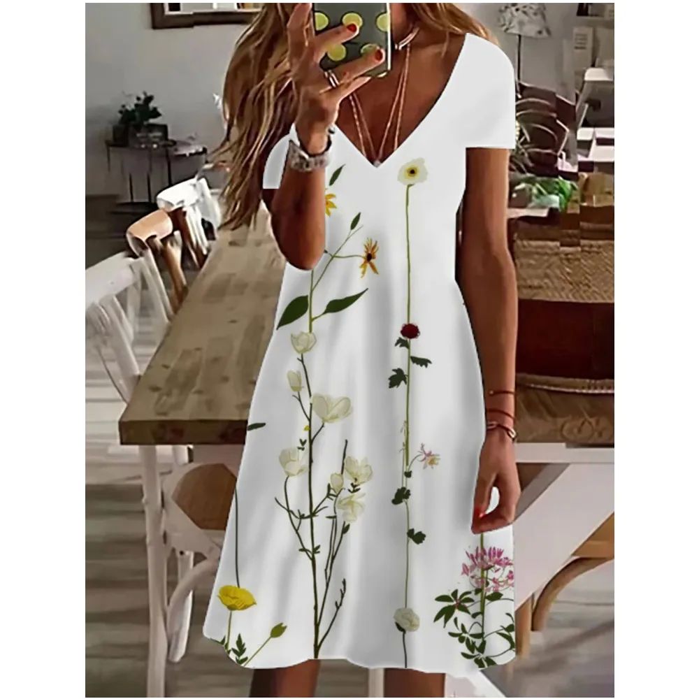 Short Sleeved Women's Midi Dress The Latest Summer 2024 Wome