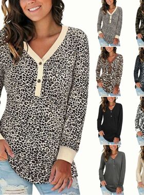 2024 autumn cross-border new Amazon eBay V-neck button print