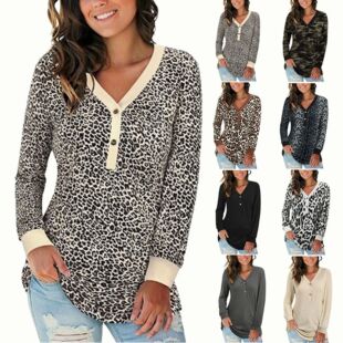 2024 autumn cross-border new Amazon eBay V-neck button print