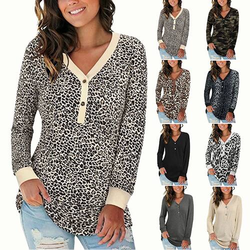 2024 autumn cross-border new Amazon eBay V-neck button print