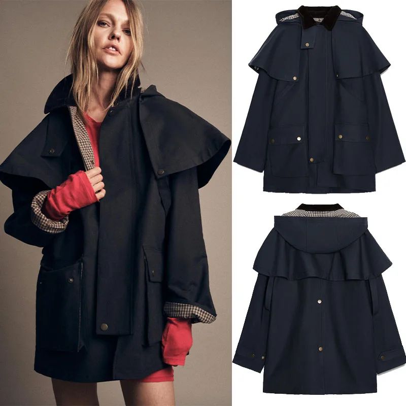 Chic Autumn Women's Removable Hooded Coat Loose Long Jackets