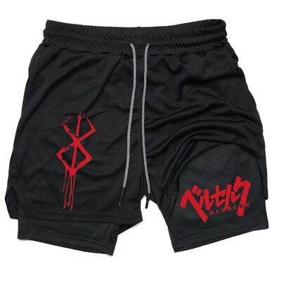Anime Berserk Performance Shorts Men 2 in 1 Running Compress