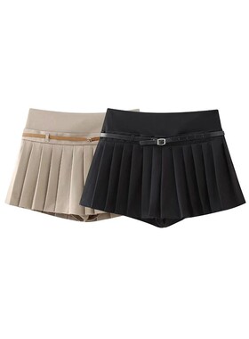 Willshela Women Fashion With Belt Solid Pleated Side Zipper