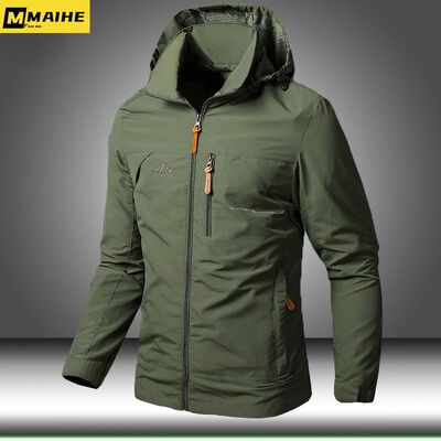 Mens Windbreaker Jackets Waterproof Military Hooded Coat Mal