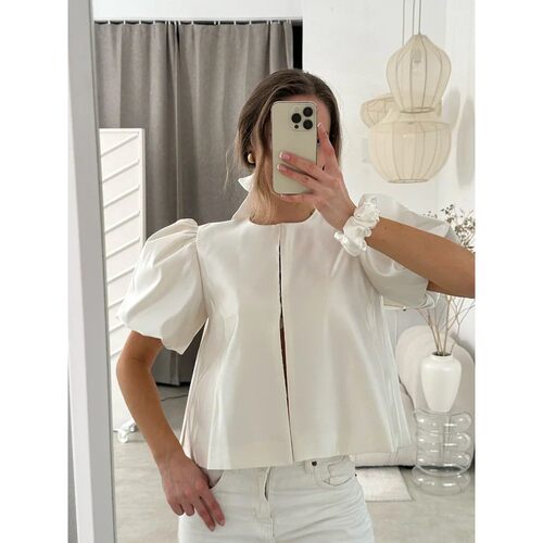Fashion Solid Short Puff Sleeve Cropped Top Women Elegant Gl