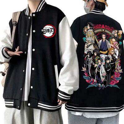 Demon Slayer Baseball Uniform Jacket Women Men Anime Basebal