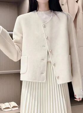 Plus Size New Style Double-Faced Woolen Coat round Neck Sing