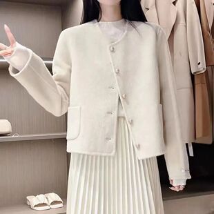 Plus Size New Style Double-Faced Woolen Coat round Neck Sing