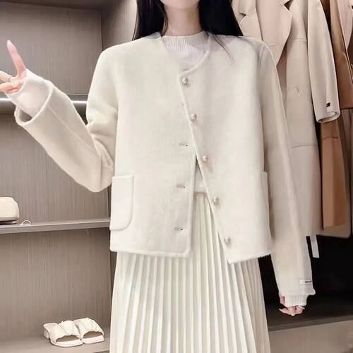Plus Size New Style Double-Faced Woolen Coat round Neck Sing