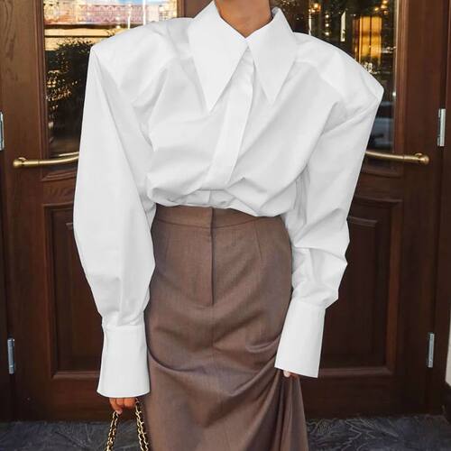 Linad Autumn Elegant White Puff Sleeve Shirt Office Lady Sin