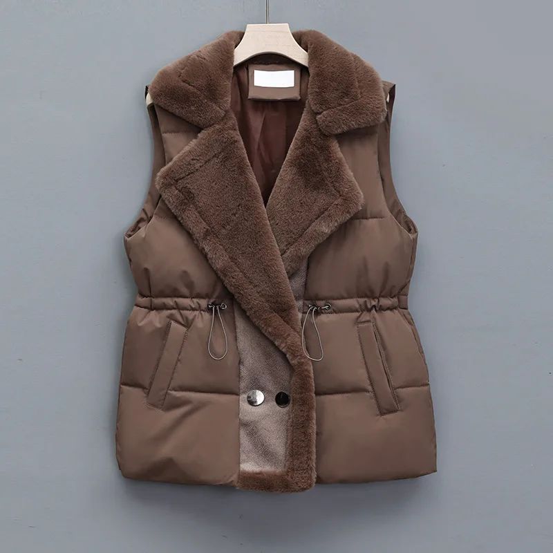 Lamb Hair Patchwork DownCotton Vest Women's Winter Outerwear