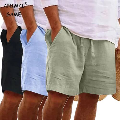 New Mens Cotton Solid Color Beach Short Summer Lightweight P