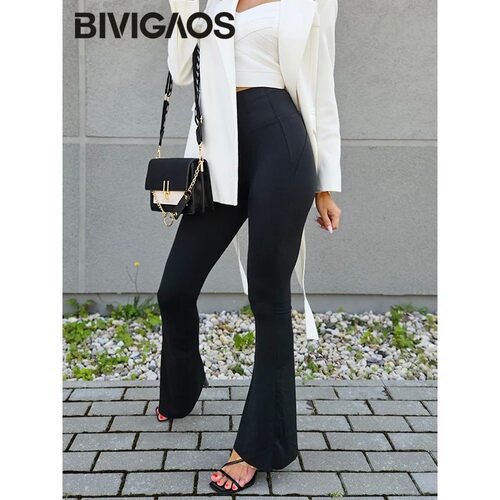 BIVIGAOS New White Micro Flared Leggings Women High Waist Sl