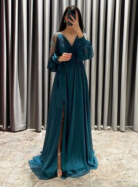 Msikoods Green Prom Dresses With Wedding Party 2023 Long Sle