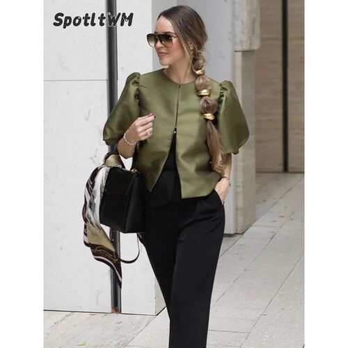 Spring Summer New Women's Fashion Casual Shirt Satin Bubble