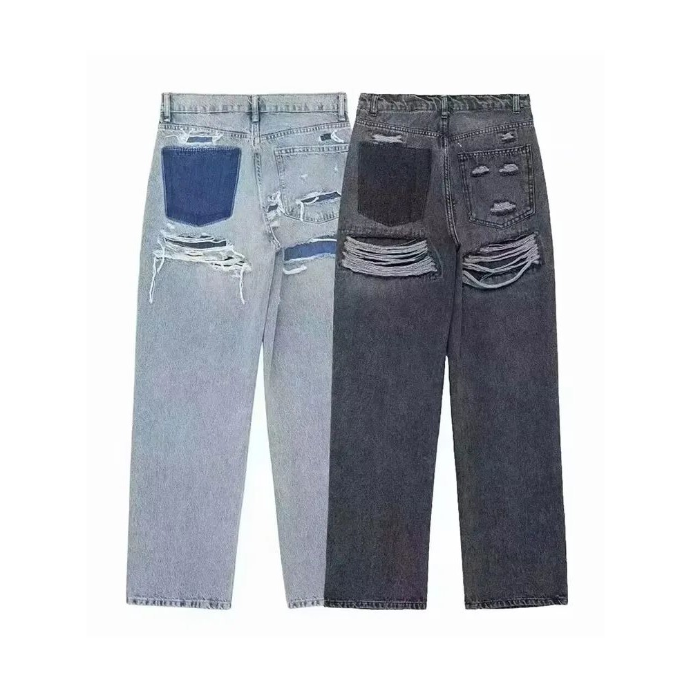 HH Jeans For Women Fashion Vintage Holes Decorated Denim Pan