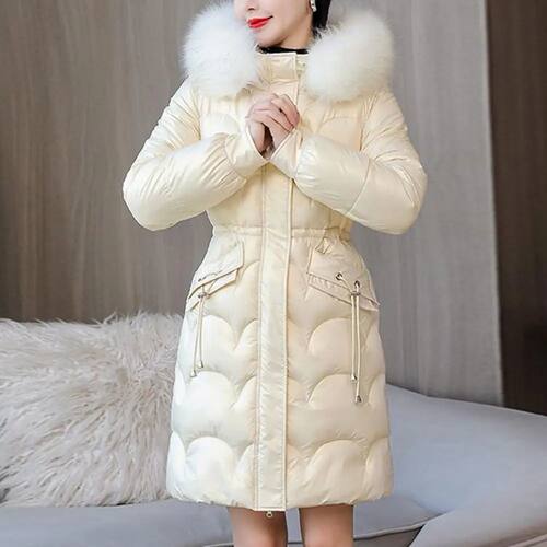 Women Winter Cotton Coat Thickened Padded Faux Fur Hood Wint