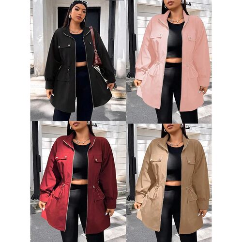 Plus Size Solid Colour Ladies Jacket Casual Fashion Windproo