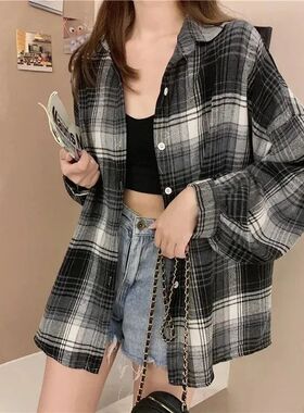 Plaid Shirt Women Fashion Autumn Long Sleeve Top Female Vint