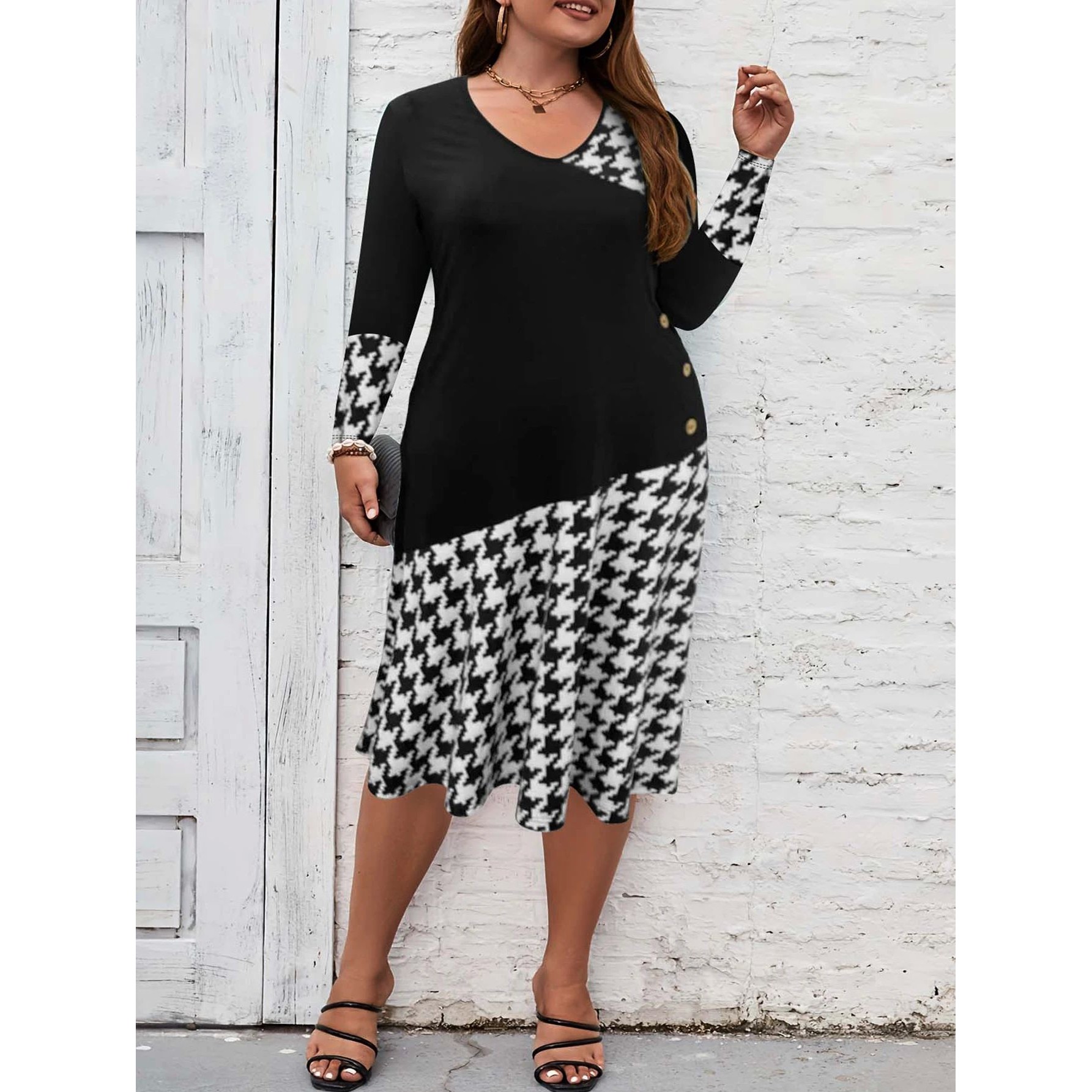 Plus Size Women's Elegant Fashion Dress Thousand Birds Latti