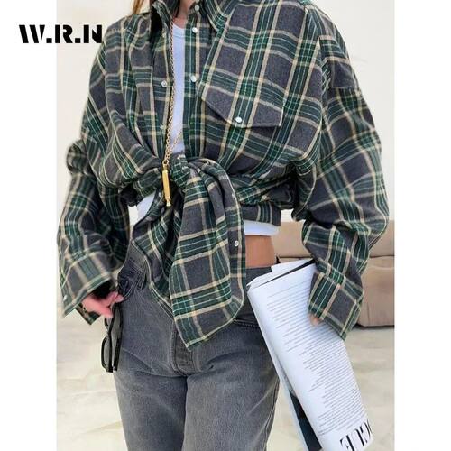 Fashion Baggy Plaid Women'S Blouse Elegant Lapel Long Sleeve