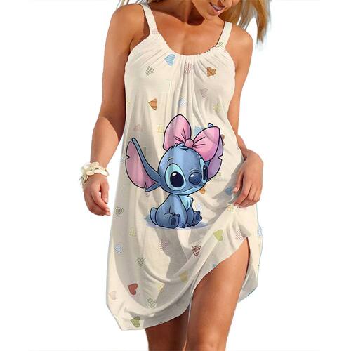 New Summer Girls Disney Stitch Women Fashion Sling Dress Wom