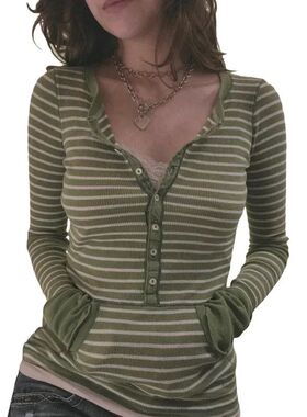 y2k Tops Woman Clothing Knit Striped Autumn 90s Vintage Clot
