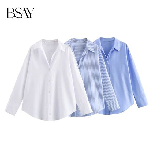 BSAY Women Fashion Spring Cotton Oxford Long Sleeve Single-b